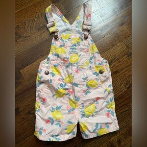 3T toddler girl shortalls OshKosh B'gosh Pink Lemon Print Overall Shorts cotton